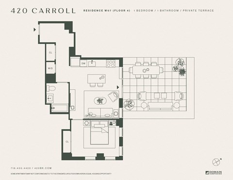 Floor plan for 1 bed, 1 bath, 674 sqft